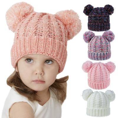 China 2020 Picture Amazon Style Lovely Kids Winter Warm Twist Wool Hat Double Knitted Hats For Boys And Girls for sale