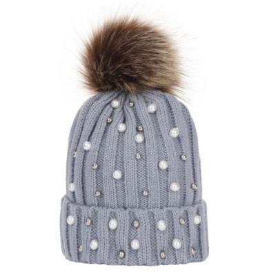 China Autumn Winter Hats Lovely Plush Children's Ball Baby Boy Pompom Hats Baby Pearl Picture Girl's Hat for sale