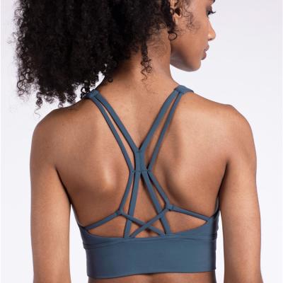 China 2021 Breathable Yoga Compression Sports Bra Tops Strappy Back Cross Tank Breathable Sports Bra Yoga Bra for sale