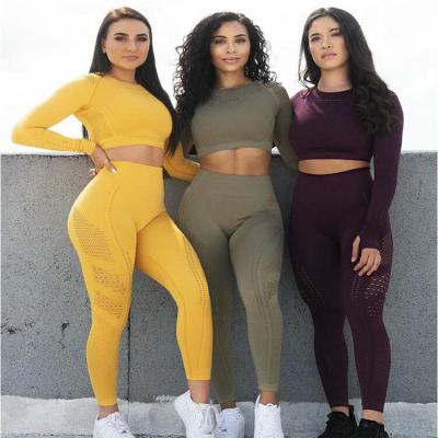 China Breathable Yoga Suit 2 Piece Sports Shirts Crop Top Seamless Leggings Sports Set Gym Clothes Fitness Workout Set Seamless Leggings 2020 for sale