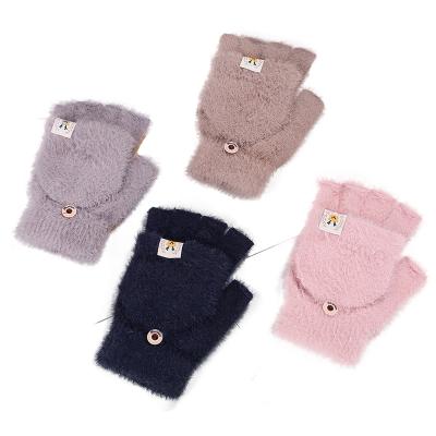 China 2021 Fashion Women's Winter Mittens Girl's Warm Thick Cartoon Knitted Finger Mittens Half Finger Mittens for sale