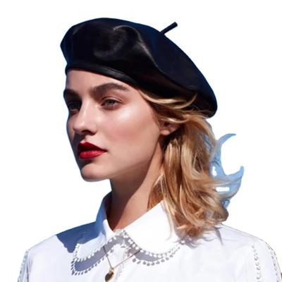 China Soft Touch Feeling 2021 New Women Fashion Beret Painter Hat Adjustable Solid Retro PU Leather Beret for sale