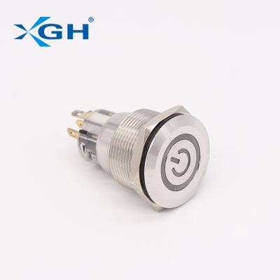 China Stainless Steel LA22S 22MM The Power Logo Round Waterproof Ip 67 Metal Momentary Latching Push Button Switch for sale