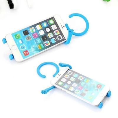 China Customized Human Adjustable Logo Shape Silicone Mobile Phone Holder Multifunction Cellphone Flexible Hook for sale