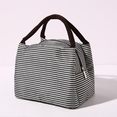 China Waterproof Fashion Striped Cooler Bag For Women Men Convenient Lunch Bag Waterproof Thermal Insulated Breakfast Food Bags for sale