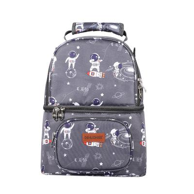 China Waterproof Lunch Bag Double Lunch Boxes For Kids Space Printing Thermal Backpack Insulated Bag For Outdoor Food Picnic Bag for sale