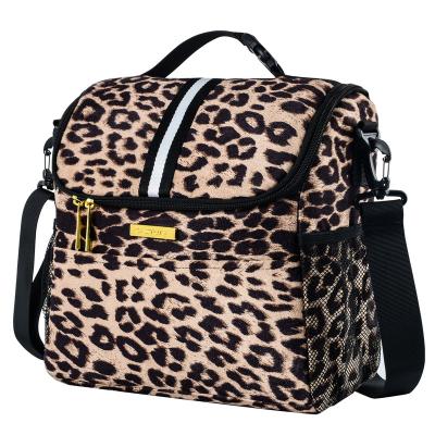 China Waterproof Insulated Lunch Bag For Women Large Double Platform Insulated Lunch Box Cooler Tote Bag With Shoulder Strap Leopard for sale