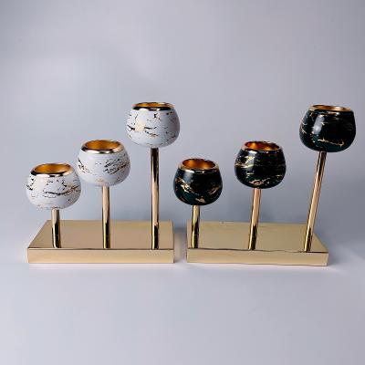 China Cafes Home Office Hotel Style Home Decor Candle Holder Marble Color Metal American Candle Holders For Wedding Decor for sale