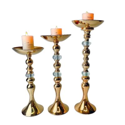 China Hotel Cafes Home Office Set Gold Three Metal Flower Stand Wedding Centerpiece Decoration for sale