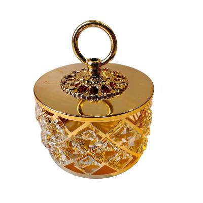 China Wholesale Cover Style Gold Crystal Makeup Storage Box Wedding Storage Jar New for sale