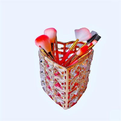 China Home Hotel Cafe Desk Table Decorations Gold Metal Crystal Beats Heart Pen Pencil Holder for Hotel and Home for sale