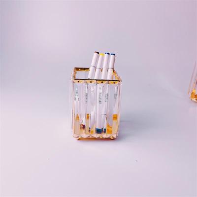 China Luxury Fashion Makeup Brush Holder Gold Metal Vanity Storage Box Case Cup Cylinder Cylinder Make Up Holder Crystal Makeup Brush Organizer for sale