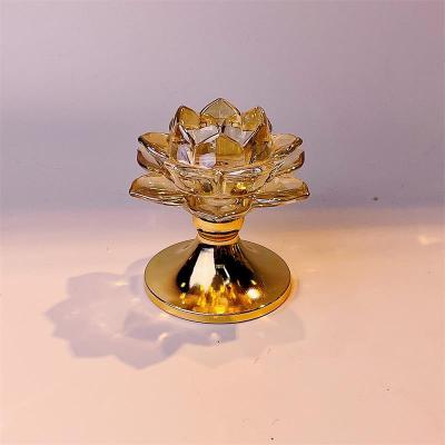 China Gold Metal Fashion High Qulity Office Cafes Hotel Crystal Table Candle Holder For Glass Home Deco for sale