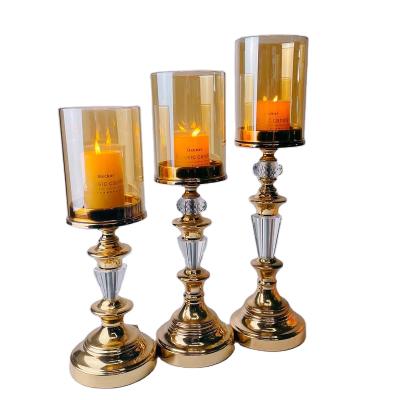 China Hotel Cafes Home Office Set Of 3 Modern Decorative Glasses Wholesale Crystal Candle Holder for sale