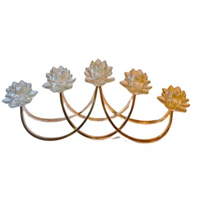 China Home Decoration Gold Wedding Table Centerpieces 5 A.M. Office Cafes Hotel Glass Candelabra for sale