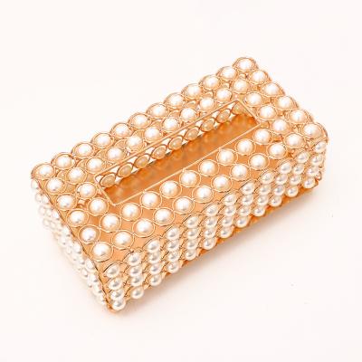 China Nordic Traditional Handmade Golden Pearl Iron Tissue Decorative Box For Wedding Party for sale