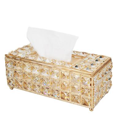 China Wholesale Gold Minimalist Crystal Tissue Box Cover Square Good Quality For Living Room Decoration for sale