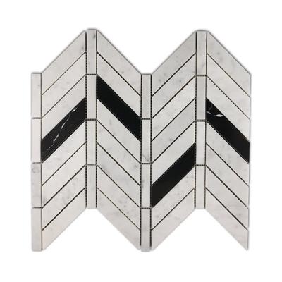 China Carrara Nero Margiua CLASSIC White Bamboo Herringbone Elegance Mixed Marble Mosaic for sale