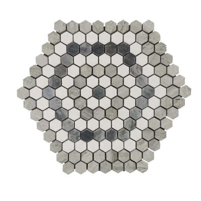 China Europe Metro Blue and White Thassos Mosaic and Carrara Gray Stone Mosaic Hexagon Marble for sale