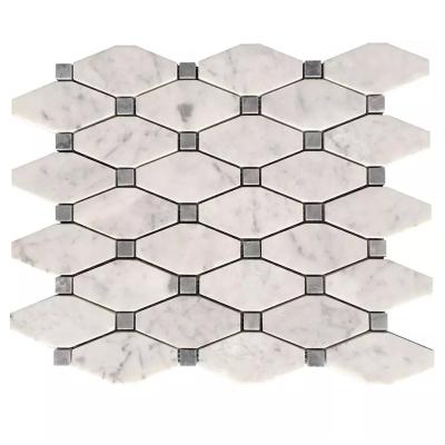 China Modern Long Octagon White Carrara Gray Mixed Marble and Mosaic Carrara Floor Tile for sale