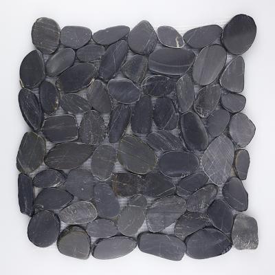 China Pure Black Pebble Stone Farmhouse Bathroom Decorative Sliced ​​Mosaic Tile for sale