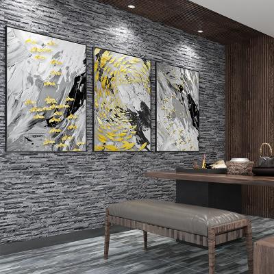 China CLASSIC Chinese Elegance Grain Marble Culture Stone Black Wooden Wall Panel for sale