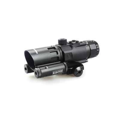 China Latest Popular Aluminum Prismatic Tactical Scope 4x Reticle Button Switch Integrated Laser Below for sale