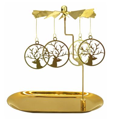 China Home Decoration Metal Gold Metal Candle Carousel Rotating Tealight Candle Carousel Holders for sale