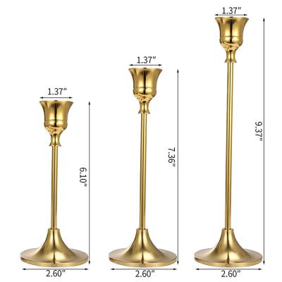 China Morden Wholesale Matte Black Pillar Wedding Taper Gold Candlestick Holders Metal Candle Holder Set for sale