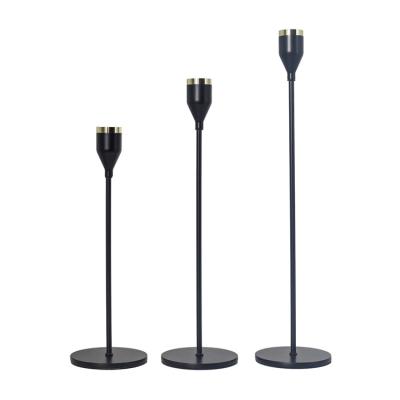 China Luxury Black Metal Candle Holders Stick Candlestick Pillar Gold Morden Home Decor Weddings Decorative Set for sale