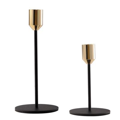 China Wholesale Morden Metal Tapered Matte Black Golden Gold Dinner Pillar Candlestick Holder Set for sale