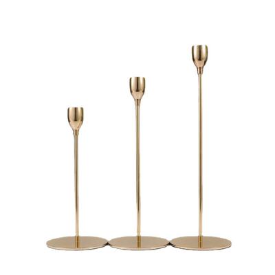 China Morden Matt Black Brass Metal Gold Plated Tall Tapered Candlestick Holders Stand Set Of 3 Decorative For Weddings for sale