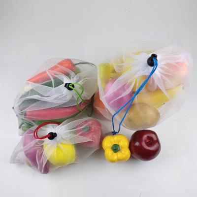 China Fruit Drawstring Small Mesh Drawstring Bags With Custom Logo Mesh Produce Bag Set Reusable for sale