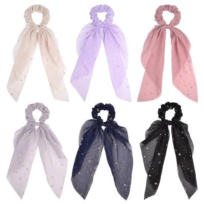 China Eco-friendly/BPA Free Stylish Scarf Hair Ties For Women Girls Double Layer Bow Scrunchies For Custom Elastic Hair Band for sale