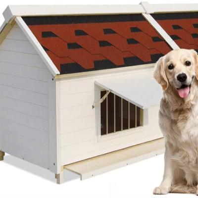 China Windproof Comfortable Wooden Pet Kennel With Balcony Kennel Waterproof Pet Shelter Pullable Bottom for sale