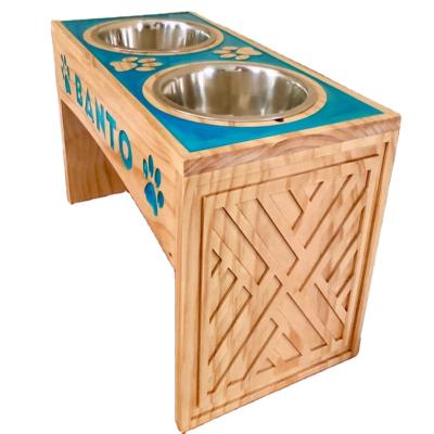 China Sustainable Popular Hot Selling Multifunctional Wooden Mat Rack Pet Feeding Bowl for sale