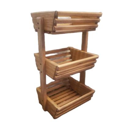 China Sustainable Adjustable Kitchen Supplies Three-Layer Wooden Fruit Storage Rack for sale