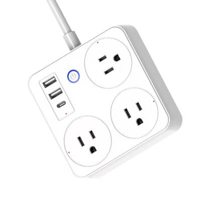 China Convenient Safety Smart Life Surge Protection Switch With 3 Extension Sockets 2USB+Type C Charging Ports Wifi Smart Power Strip Socket for sale