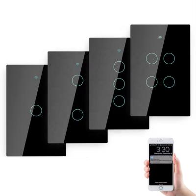 China 3Gang Tuya Wifi RF433 Light Switch Tempered Glass Wireless Remote Voice Control Smart Wall Touch Switch Works With Alexa Google Home for sale