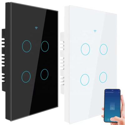 China Smart Home Products US EU Universal Wireless Tuya Remote Control Smart Home Glass Touch Panel Light Switch WiFi Control Wall Switch 1/2/3/4 Gang for sale