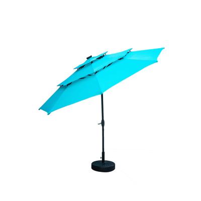 China Modern Large Outdoor Furniture Sunshade Garden Three-Layer Windproof Parasol With Wind-up Crank And Tilt Function for sale