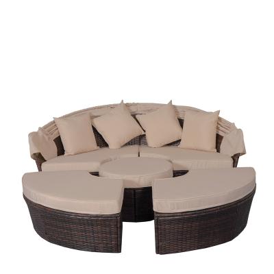 China Modern Outdoor Patio Furniture Sets, Round Sofa Rattan Daybed Sectional Sunbed With Retractable Canopy, Separate Seating And Removable for sale