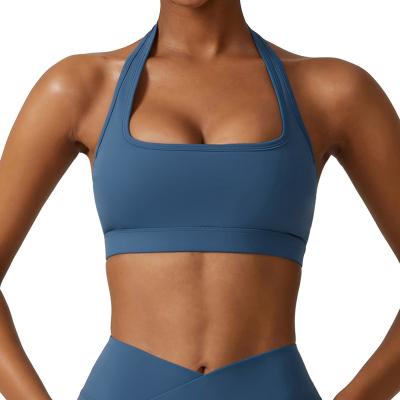 China Seamless Halterneck Shockproof Girls Yoga Bra High Strength Sports Underwear Running Backless Fitness Vest for sale