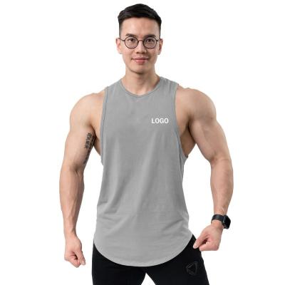 China Breathable Custom Solid Color Cotton Sports Tank Top Training Sleeveless Shirt Running Vest Summer Men Fitness Clothing for sale