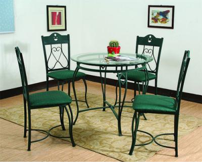 China Round tempered glass and steel tube dining set for sale