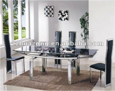 China Modern WIDENING BLACK CHROME DINING ROOM TABLE1+ 6 GLASS CHAIRS SET-FURNITURE for sale