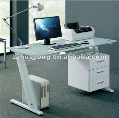 China PC Office Black Computer Desk Physical Channels White Glass Tabletop Home Office And With Filing Cabinet for sale