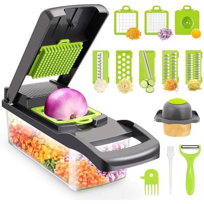 China Viable 12 in 1 Veggie Chopper Spiralizer Salad Potato Slicer Tomato Grater with Container for sale