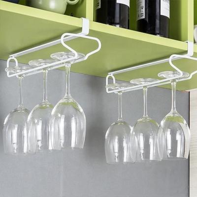 China Viable Glass Hanging Organizer Bar Tool Iron Wall Mount Wine Rack Goblet Stemware Storage Rack for sale