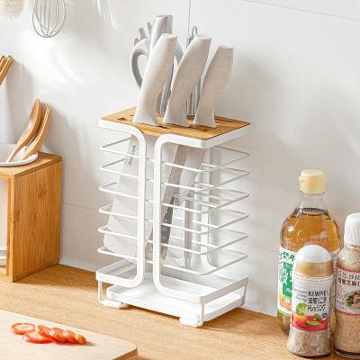 China Countertop Disposable Universal Knife Holders Iron Drain Knife Holder With Tray for sale